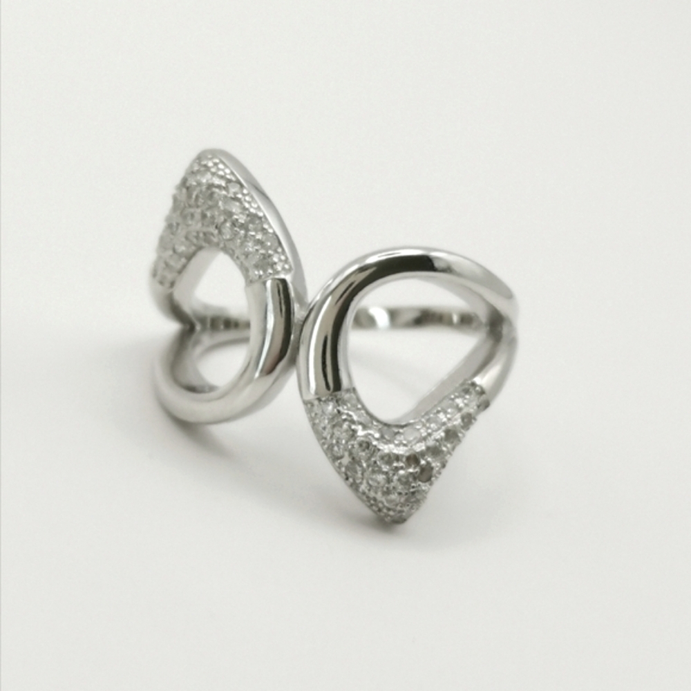 Modernist bypass ring Pave cz sterling silver size 7 NEW